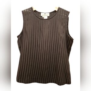 "Saks Fifth Avenue" Shiny & Matte Black Striped Sleeveles Blouse. Sz M Perfect..